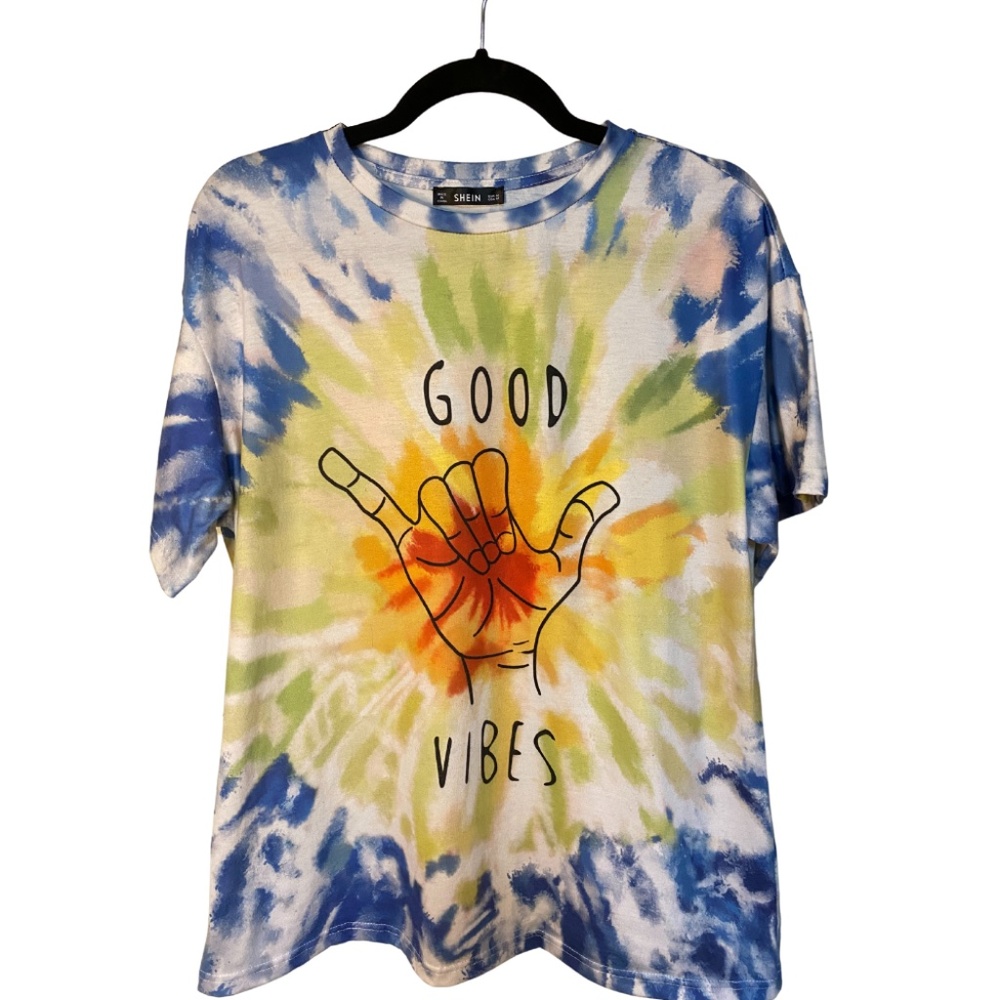 Rainbow multi tie-dye good vibes shirt shein